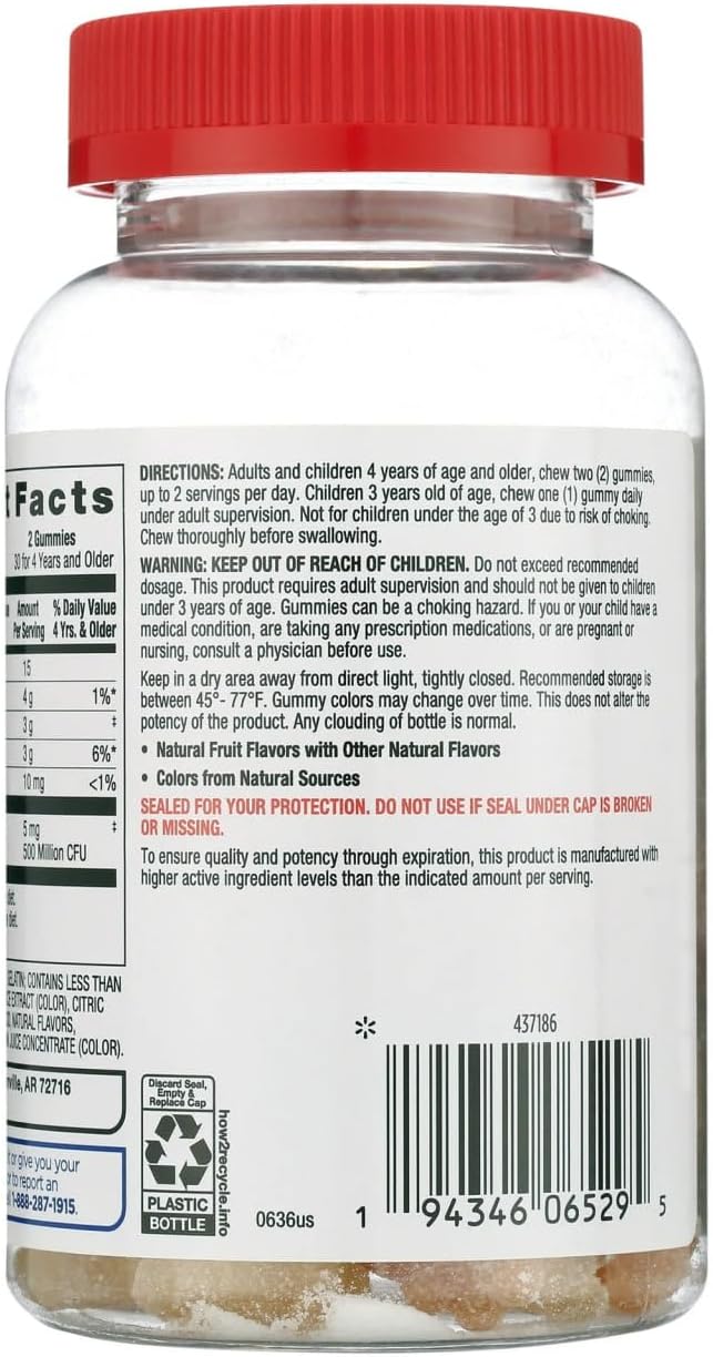 Equate 3-in-1 Probiotic Gummies with Bacillus Coagulans Natural Fruit Flavors 60 Count Sticker