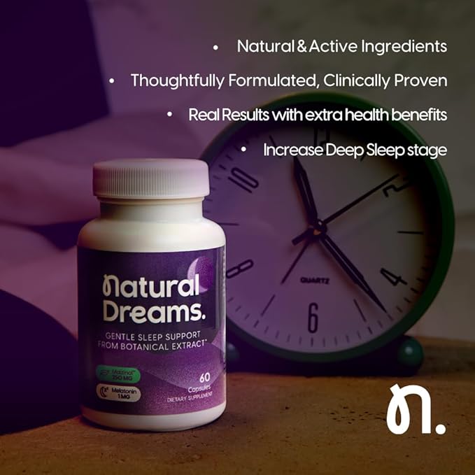 Univera 1mg Melatonin Natural Dreams Botanical &amp Herbal Ingredients Support Sleep Quality Refresh Morning 250mg Maizinol Sleep Aid (60 Capsules 30 Day Supply)
