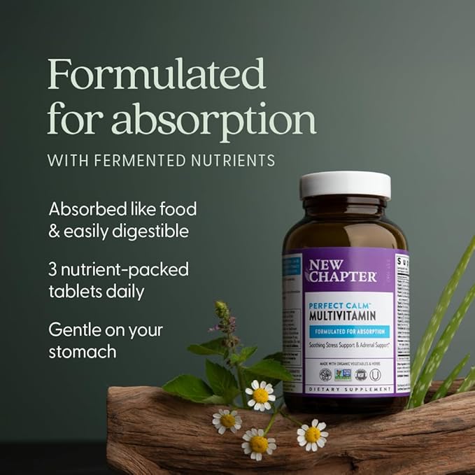New Chapter Perfect Calm - Daily Multivitamin for Stress &amp Mood Support with B Vitamins + Holy Basil + Lemon Balm + Organic Non-GMO Ingredients - 144 Count