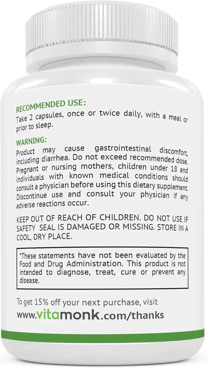 Quad Magnesium Blend by Vitamonk - with Magnesium Orotate Glycinate Chelate Magnesium Taurate and Di- Magnesium Malate - High Absorption Magnesium Complex for Sleep Heart and Mood