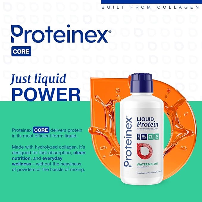 Proteinex Medical Grade Liquid Hydrolized Collagen Protein - Women and Men for Healthy Skin Hair and Nails Zero Sugars &amp Ready to Drink Protein Drink (30 Fl Oz Watermelon)