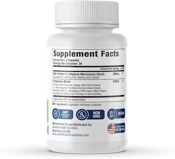 Milk Thistle Liver Detox Complex – Clinical-Grade Liver Support Supplement with Turmeric Dandelion Beet Picrorhiza Black Pepper – Phase I &amp II Detox – 60 Capsules – Non-GMO (2-Pack)