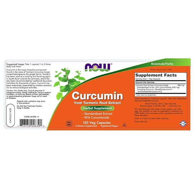 NOW Curcumin Turmeric Root Extract 120 Veg Capsules