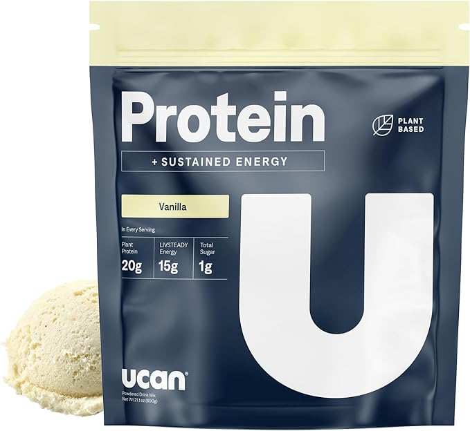 UCAN Energy + Plant Protein Powder - Vegan Plant Based Protein 20g Pea Protein with Amino Acids EAAs &amp BCCAs - Keto Protein Powder - No Added Sugar Gluten-Free - Vanilla - 12 Servings