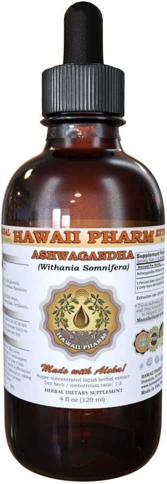 Hawaii Pharm Ashwaganda (Withania Somnifera) Liquid Extract 4 Oz (120ml)