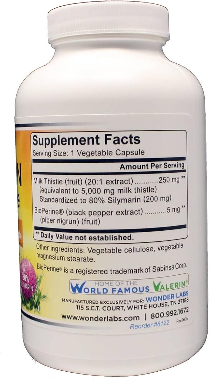 Wonder Labs Silymarin Milk Thistle Supports Healthy Liver Detox - 250 Capsules