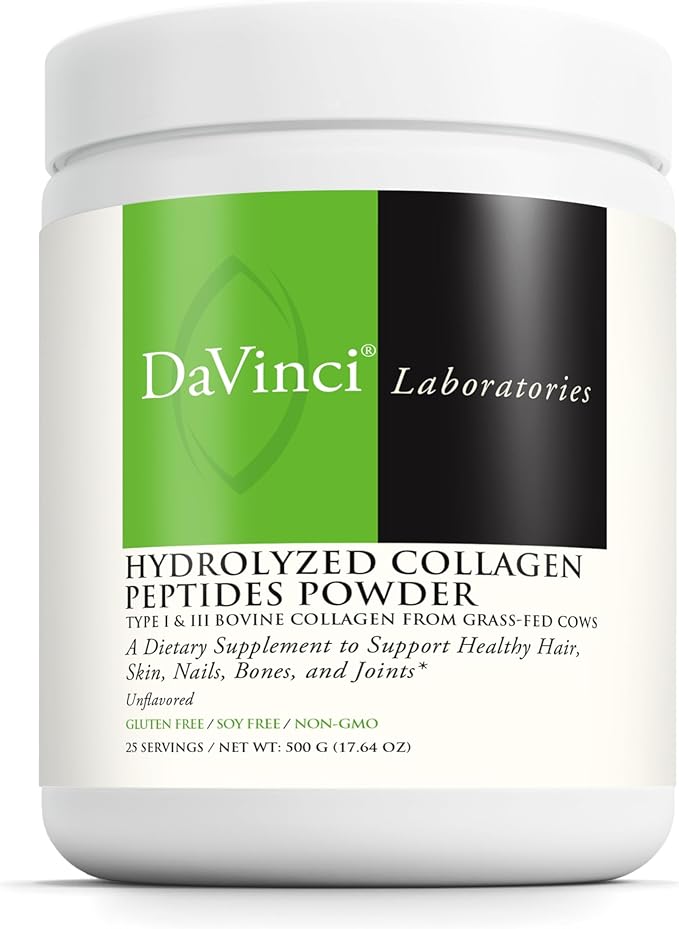 DAVINCI Laboratories Collagen Peptides - Pure Hydrolyzed Bovine Collagen Protein Powder - Gluten-Free Non-GMO Supplement for Bone Joint Skin &amp Gut Health - Unflavored - 500 g (25 Servings)