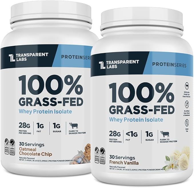Transparent Labs Grass-Fed Whey Protein Isolate (30 Servings French Vanilla) &amp Grass-Fed Whey Protein Isolate (30 Servings Oatmeal Chocolate Chip Cookie)