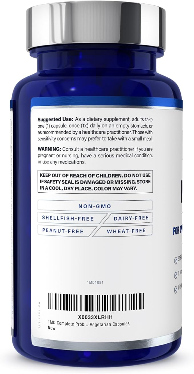 1MD Complete Probiotics Platinum | Supports Digestive Health | with Nourishing Prebiotics 51 Billion Live CFU 11 Strains Dairy-Free | 30 Vegetable Capsules (3-Pack)
