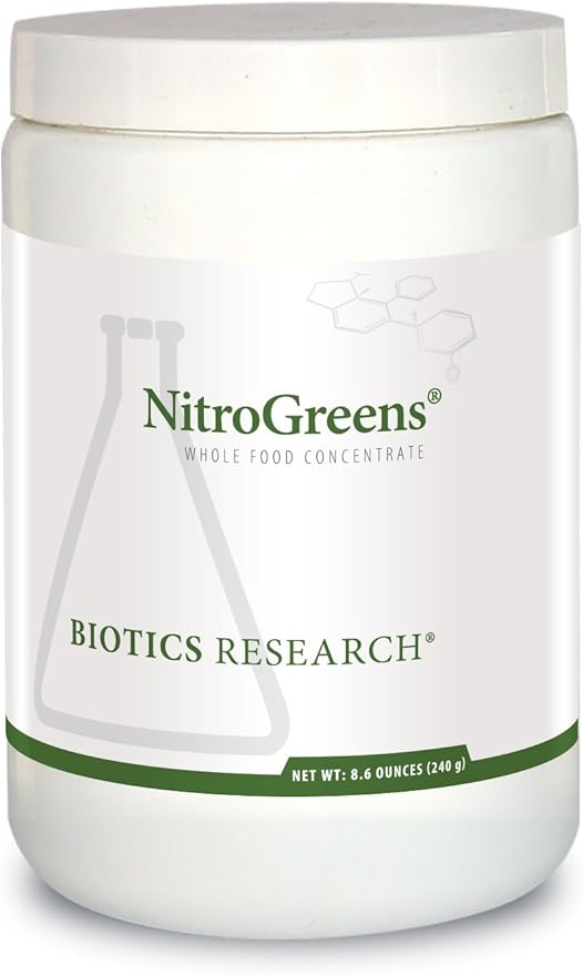 Biotics Research NitroGreens Powdered Formula Organic Phytonutrient Blend Sourced from Heirloom Seeds Isoflavones Polyphenols Natural Carotenoids Betalains Glucosinolates 8.6 Ounces
