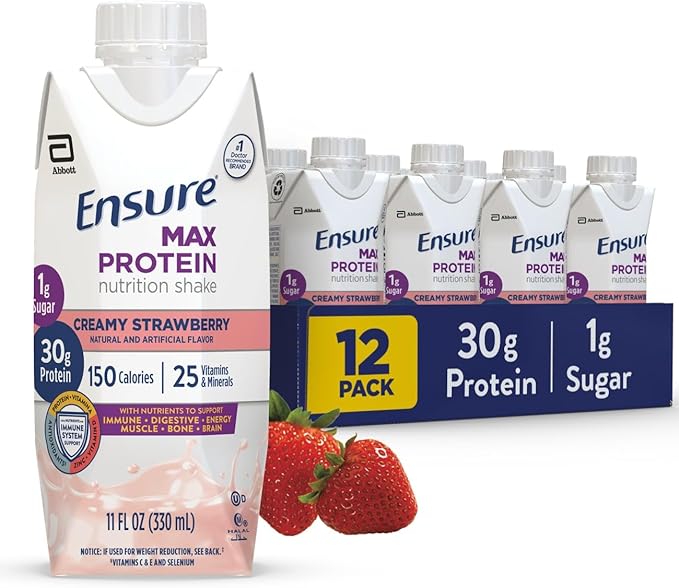 Ensure High Protein Strawberry Nutrition Shake 24 Pack &amp Ensure Max Protein Nutrition Shake 30g Protein 12 Pack