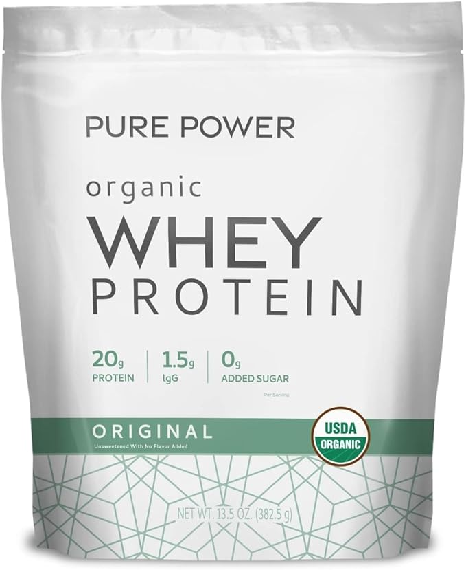 Dr. Mercola Pure Power Organic Whey Protein - 20 g Protein - Supports Muscle Growth &amp Energy - Grass-Fed Whey Concentrate - 15 Servings (20.60 oz) - Original