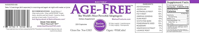 Body Force Age Free Formula - Antioxidant and Adaptogen Capsule Supplement with Tocotrienols Full B Complex Ellagitannin and Ashwagandha