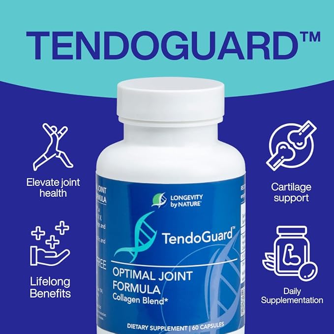 Longevity by Nature TendoGuard Joint Support Supplement with Collagen Peptides Hyaluronic Acid Supplements Tendon and Ligament 60 Capsules