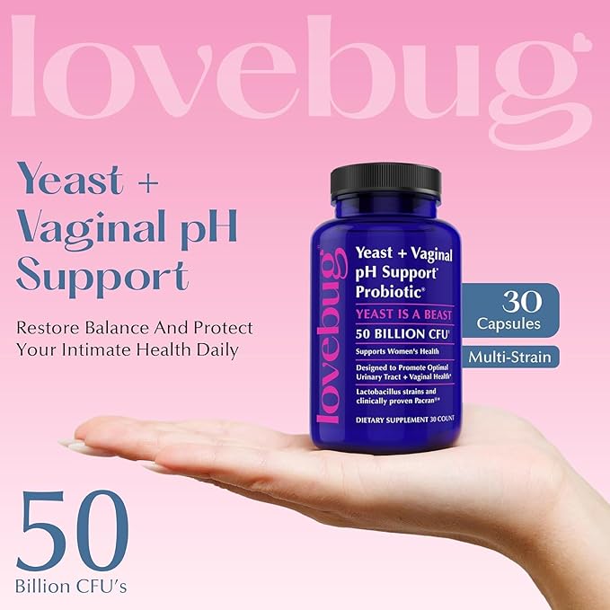 LOVEBUG Probiotics for Women with Pancran® – Multi-Strain Probiotic Supporting UTI BV Odor &amp PH Balance - Vaginal Probiotics for Womens Intimate Flora &amp Digestive Health - 30 Capsules
