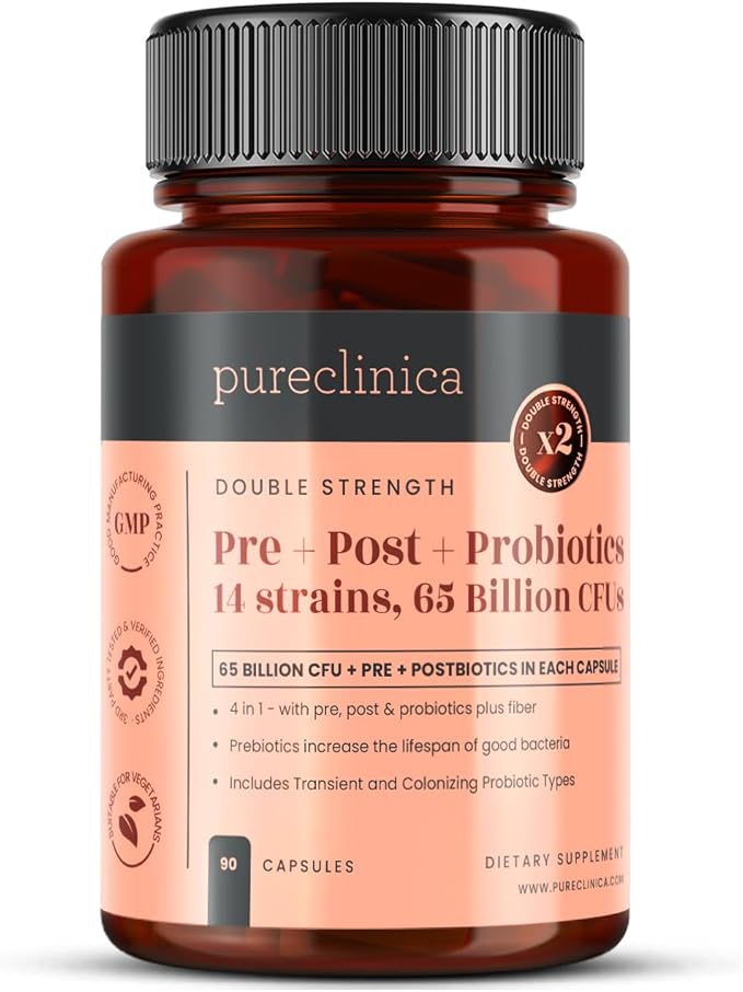 65 Billion CFU Probiotic Supplement x 90 Capsules – 14 Strains with Prebiotics &amp Postbiotics – 3 Month's Supply