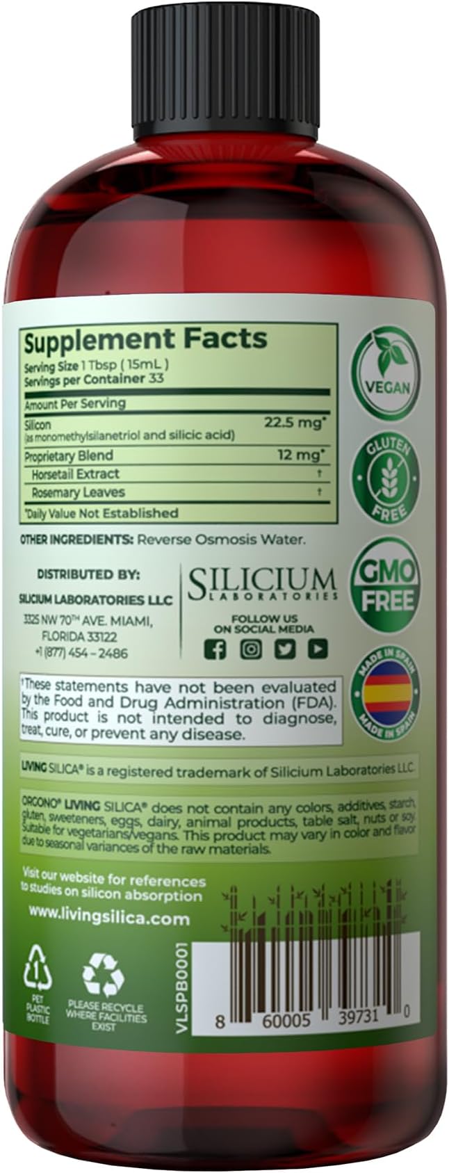 Living Silica Plant Based Collagen Booster | Vegan | Supports Healthy Collagen and Elastin Production for Joint &amp Bone Support Glowing Skin Strong Hair &amp Nails 500 ml | 16.9 Fl Oz