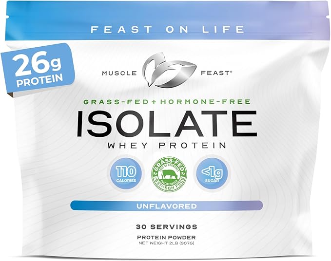 Muscle Feast Grass-Fed Whey Protein Isolate All Natural Hormone Free Pasture Raised Whey Isolate Protein Powder for Men and Women Clean Non-GMO &amp Gluten-Free Isolate Protein - Unflavored 2lb