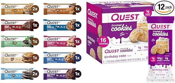 Quest Nutrition Protein Bars &amp Frosted Cookies Variety Pack High Protein Gluten Free 12 Protein Bars &amp 16 Cookies