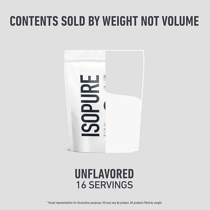 Isopure Zero Carb 100% Pure Whey Isolate Protein Powder Gluten Free with Vitamins Unflavored 25g Protein Per Serving 1 Lb 16 Servings (Packaging May Vary)