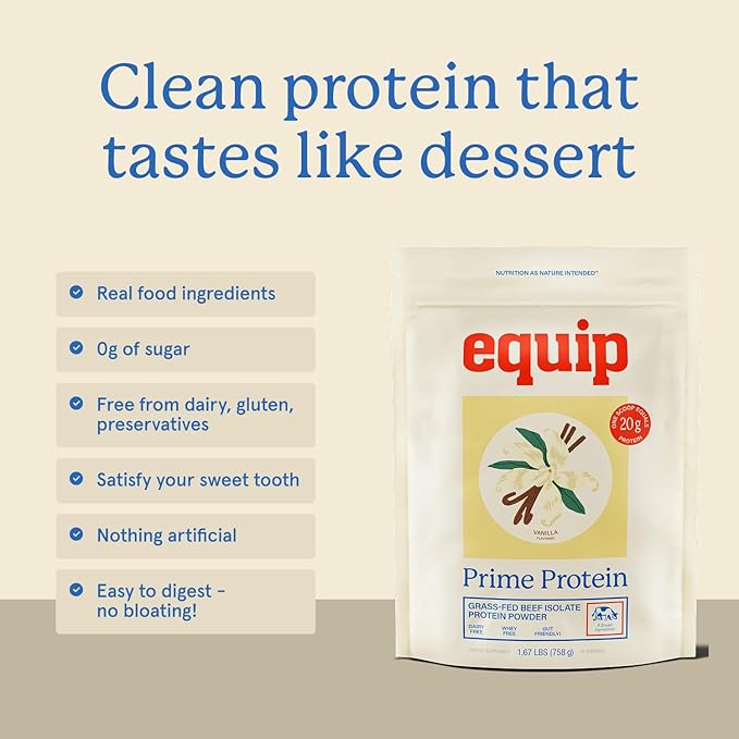 Equip Foods Prime Protein Powder | Clean Grass Fed Beef Protein Powder | Carnivore Protein Isolate | Paleo Keto Friendly | Gluten &amp Dairy Free | Helps Build &amp Repair Tissue | 30 Servings Va