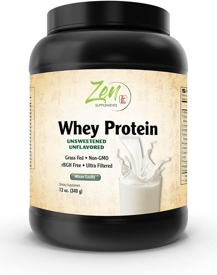 Zen Supplements - Organic Grass Fed Whey Protein 19g Per Serving Keto Friendly - Unflavored 12 Oz-Powder