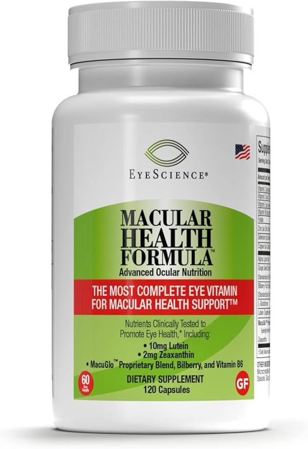EyeScience – Macular Health Formula – 120 Capsules – Complete Nutritional Supplement for Eye Health - Contains Lutein Zeaxanthin Vitamin C D E &amp B6-2-Pack