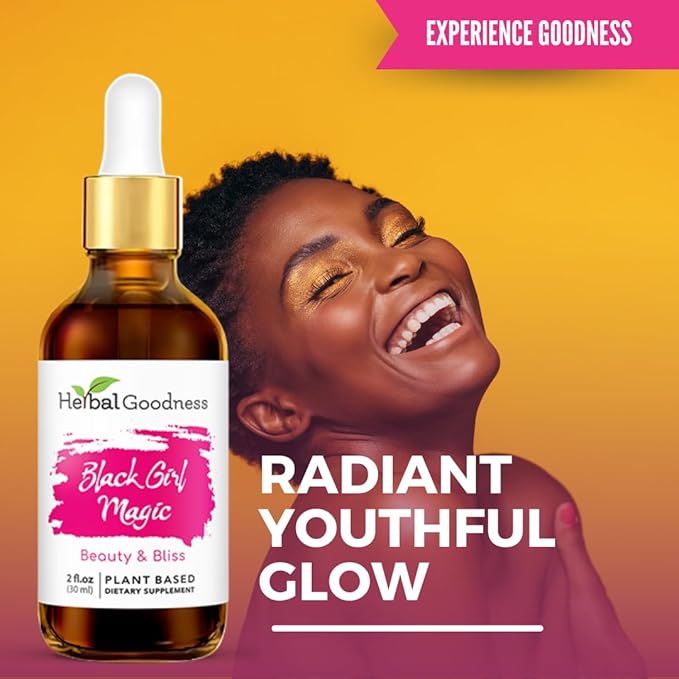 Herbal Goodness Black Girl Magic - Skin Supplements for Women Radiant Skin Beauty Support Essential Skin Food Ashwagandha Supplements - 1 Bottle (2 fl oz)