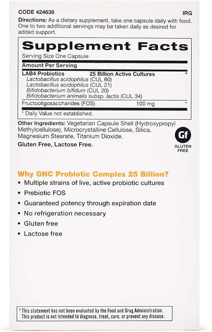 GNC Probiotic Complex Daily Need with 25 Billion CFUs Twin Pack 60 Capsules per Bottle Daily Probiotic Support