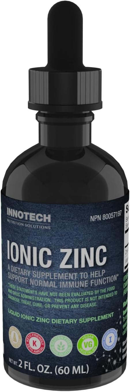 Innotech Nutrition Liquid Ionic Zinc Immune Function &amp Skin Health Support High Absorption Zinc Gluconate &amp Ascorbate 60 ml