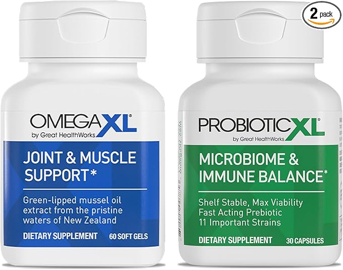 OmegaXL Powerful Joint and Muscle Support Supplement (60 Count) &amp Probiotic XL - PreforPro DE111 Shelf Stable - Promote Healthy Gut Flora Growth (30 Veggie caps)