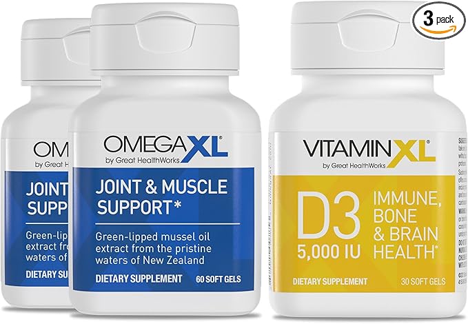 OmegaXL Joint Support Supplement - Natural Muscle/Immune Support 60 Softgels (2 Pack) &amp VitaminXL D3 High Potency Daily Vitamin D 5000 IU 125mcg Supplement (30 Softgels)