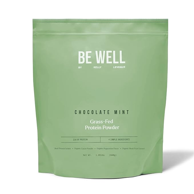 Be Well by Kelly Mint Chocolate Grass-Fed Beef Protein Powder 23G of Protein &amp 1G of Carbs (4 Ingredients 30 Servings) 9 Amino Acids + 3 BCAAs No Soy No Dairy Stevia-Free No Sugar Added