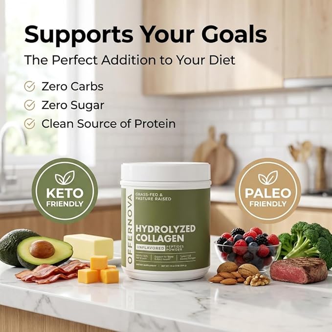 Hydrolyzed Collagen Peptides Powder - 100% Pure Grass Fed &amp Unflavored for Women &amp Men – for Healthy Bones Joints Hair &amp Skin – Colageno Hidrolizado en Polvo Piel Cabello y Articulacio
