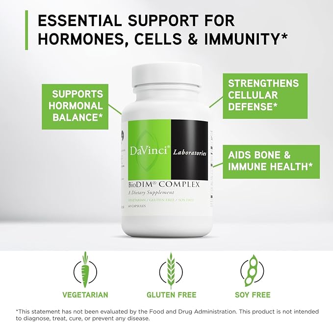 DAVINCI Labs BioDIM Complex - Hormone Support Supplement with Vitamin D3 DIM Green Tea Extract Vitamin E Calcium HMRlignan &amp Trans-Resveratrol* - 60 Capsules (30 Capsules)