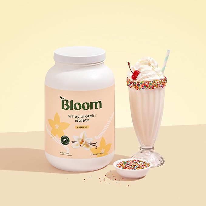 Bloom Nutrition Whey Isolate Protein Powder Vanilla - Pure Iso Post Workout Recovery Drink Blend Smoothie Mix with Digestive Enzymes for Gut Health - Low Carb Keto &amp Zero Sugar Added