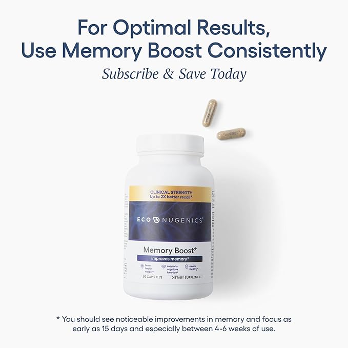 EcoNugenics Memory Boost Supplement – Clinically Studied Ingredients to Support Brain Focus &amp Health – Nootropic Formula with Bacopa Monnieri Boswellia Serrata &amp Ginkgo Biloba Extract – 60 Ca