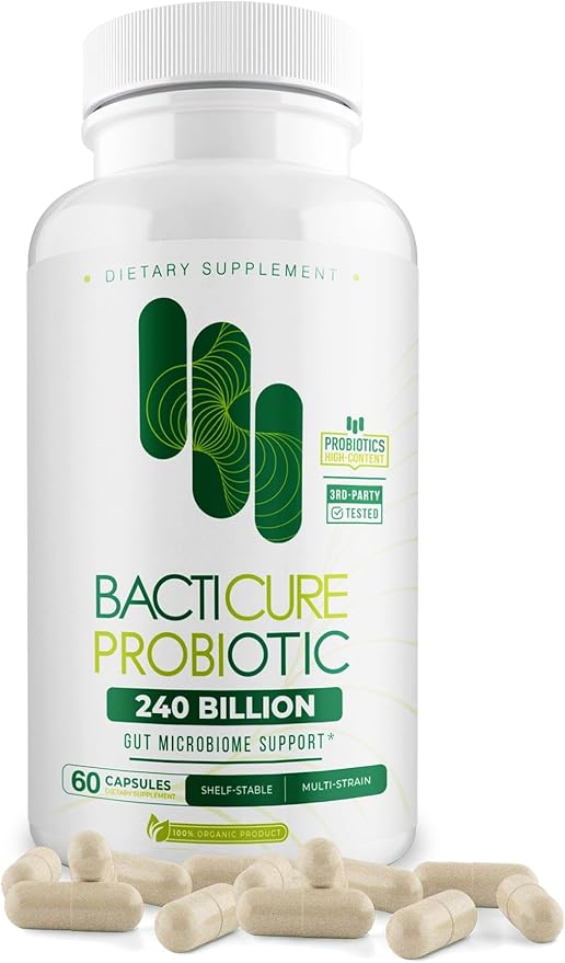 Bacticure Probiotic 60 Capsules | High CFU Probiotics for Women &amp Men | Digestive Support with Prebiotics &amp Digestive Enzymes | Daily Gut Microbiome Balance Regularity &amp Immune Support