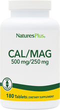 NaturesPlus Cal/Mag - 180 Vegetarian Tablets - 500 mg Calcium 250 mg Magnesium - Supports Energy Production &amp Overall Well-Being - 180 Servings