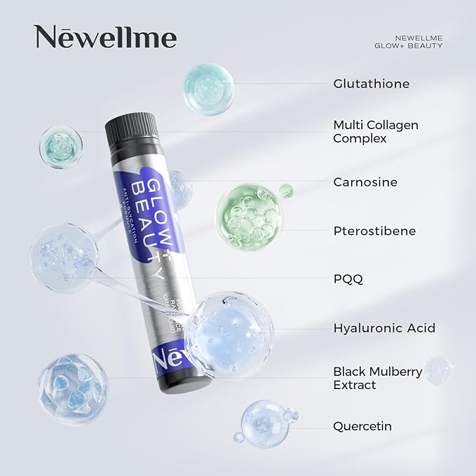 NEWELLME Liquid Collagen Shots with Hyaluronic Acid 18000mg Multi Collagen Peptides Sugar Free Ready-to-Drink Collagen Supplement for Hair Skin Nails 28 Bottles