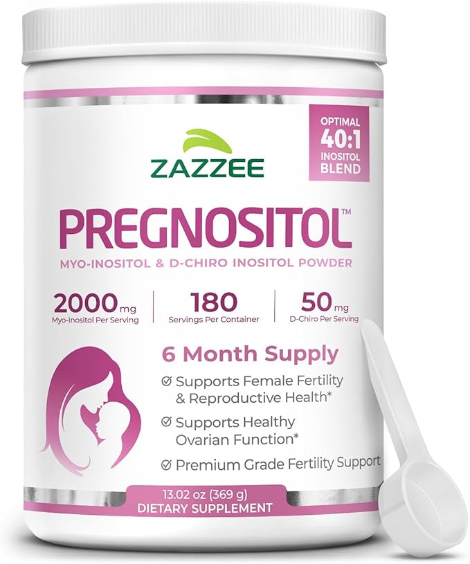 Zazzee PREGNOSITOL Powder 6 Month Supply Myo-Inositol and D-Chiro-Inositol 40:1 Fertility Blend Free Scoop for Exact Dosage Premium Balanced Formula 180 Servings Vegan All-Natural and Non-GMO