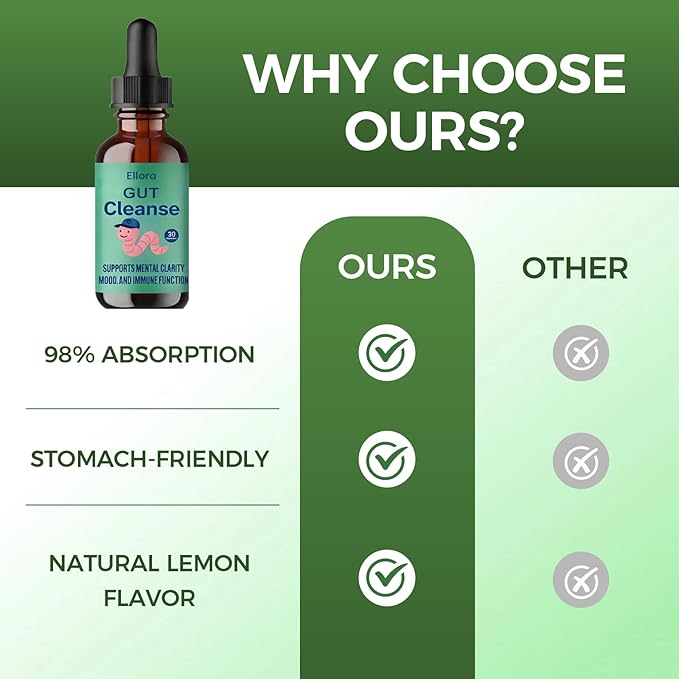 ELLORA Gut Cleanse Drops with Black Walnut Hull Wormwood Clove Oregano &amp Licorice Root for Support Gut Digestive &amp Immune Vegan Non-GMO30ML