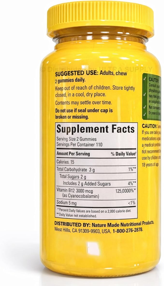 Nature_Mades B-12 ES 3000MCG Gummies 220 | Cyanocobalamin - Cherry Flavor - 110 Servings