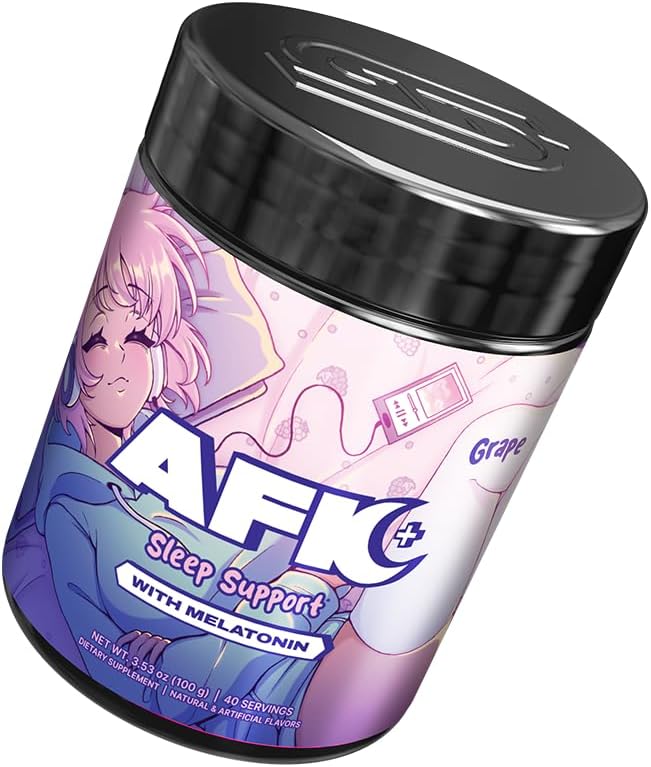 Gamer Supps AFK+® (with Melatonin): Grape - 40 Servings - Keto Friendly Magnesium-Focused Sleep Support Supplement Apigenin Sugar Free