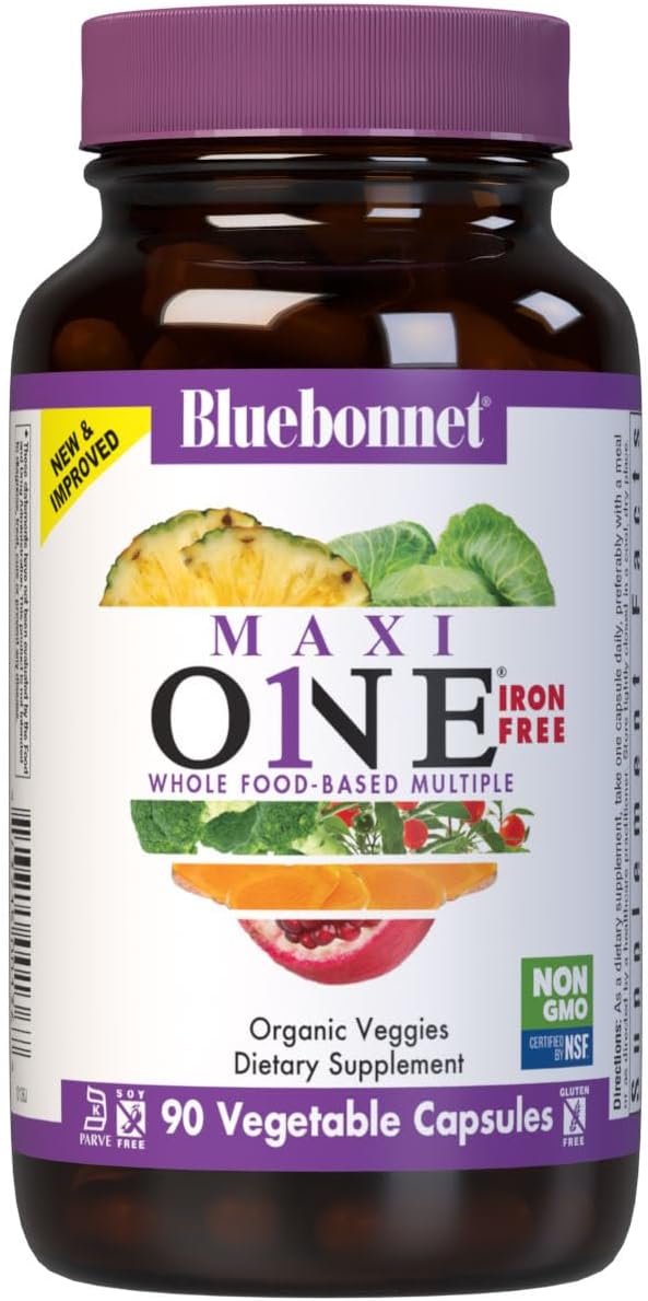 Bluebonnet Nutrition Maxi One (Iron-Free) Whole Food Multiple Enzymes Energy Vitality Gluten Soy &amp Green Free Kosher Vegetarian Friendly Non-GMO 90 Count