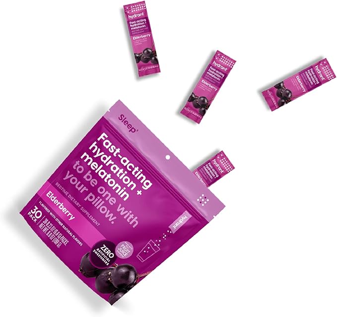 Hydrant - Sleep Electrolyte Powder Elderberry Flavor 30 Rapid Hydration Individual Stick Packs - Sleep Blend of Melatonin L-Theanine Magnesium &amp Chamomile