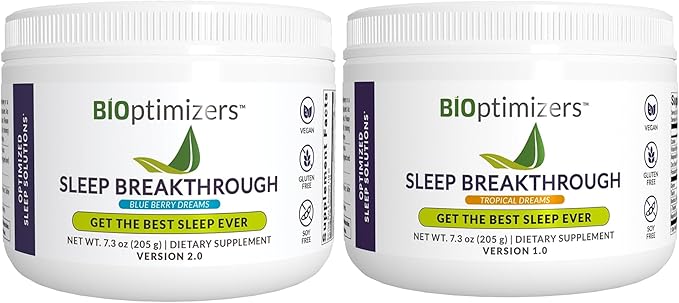 BIOptimizers Sleep Breakthrough Powder – Tropical Dreams &amp Blueberry Bundle – Natural Sleep Support Supplement – 405g Total