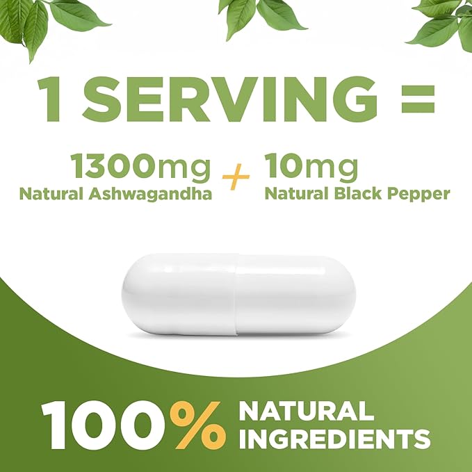 Stress Relief Ashwagandha KSM-66 Supports Occasional Stress Relief Dietary Supplement Capsules 1 Month Supply
