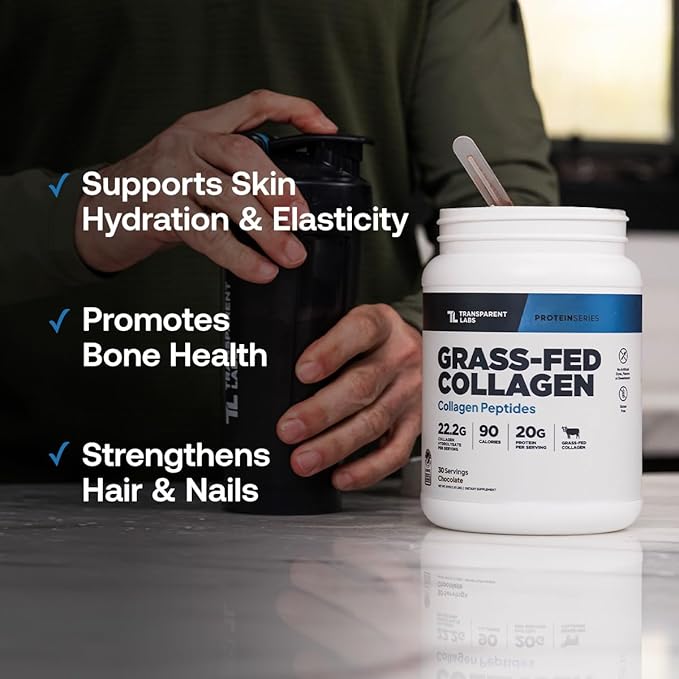 Transparent Labs Grass-Fed Collagen Peptides Powder - Collagen Powder for Women &amp Men 22G Bovine Hydrolyzed Collagen Peptides Powder for Skin Hair Bones &amp Muscle Recovery - Chocolate 30 Se