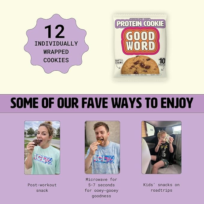 Chocolate Chip Protein Cookie Soft &amp Chewy High Protein Snack Gluten-Free Grain-Free Dairy-Free No Seed Oils No Refined Sugars Made with Almond Butter &amp Collagen 12-Pack